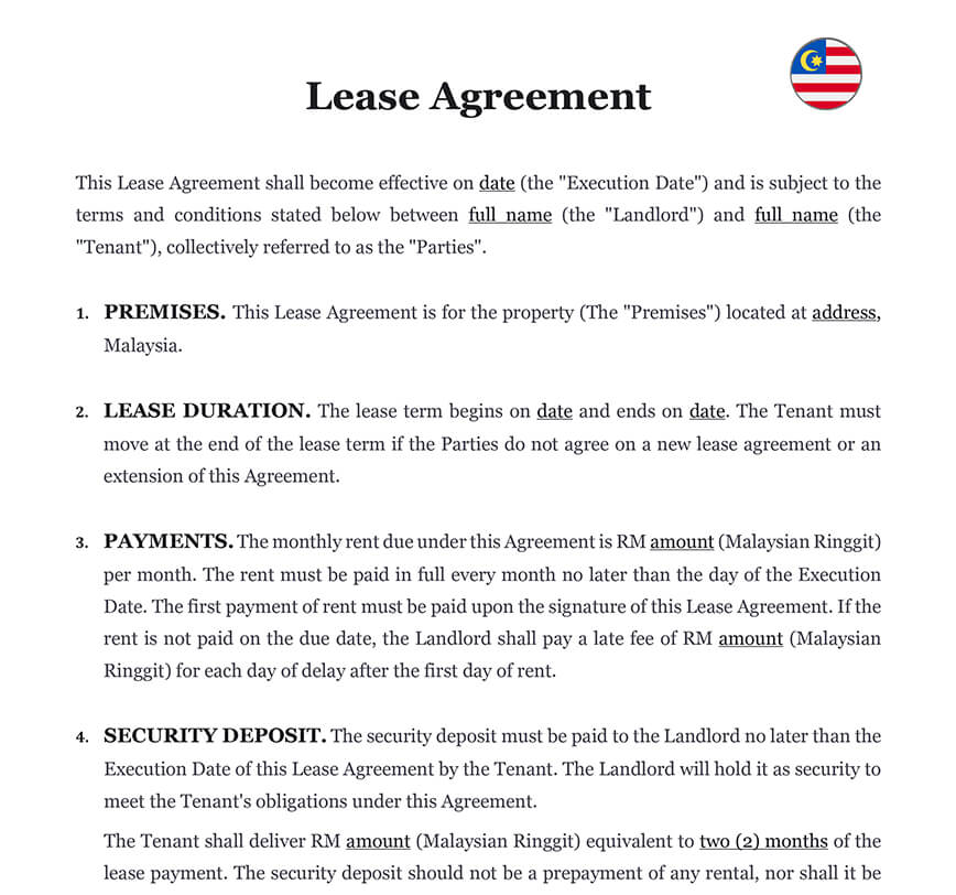 Lease agreement Malaysia