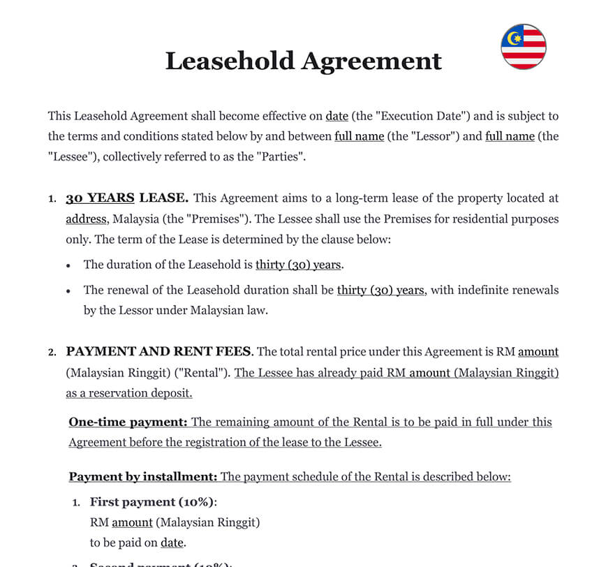 Leasehold agreement Malaysia