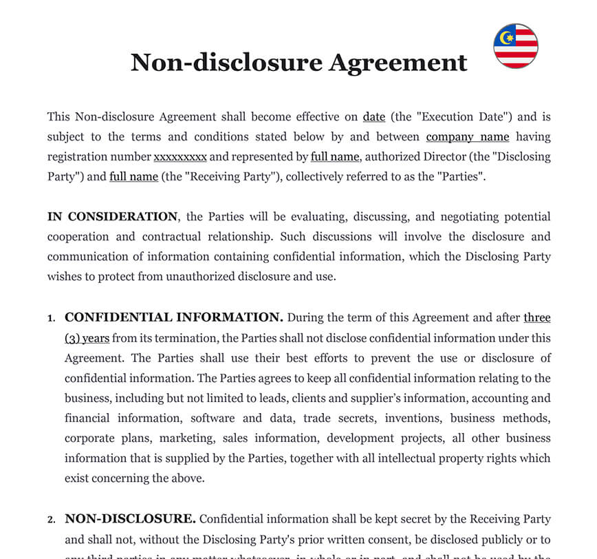 NDA Non-disclosure agreement Malaysia