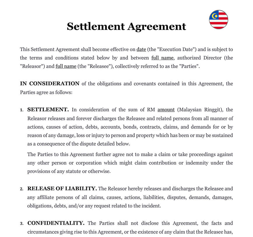 Settlement agreement Malaysia